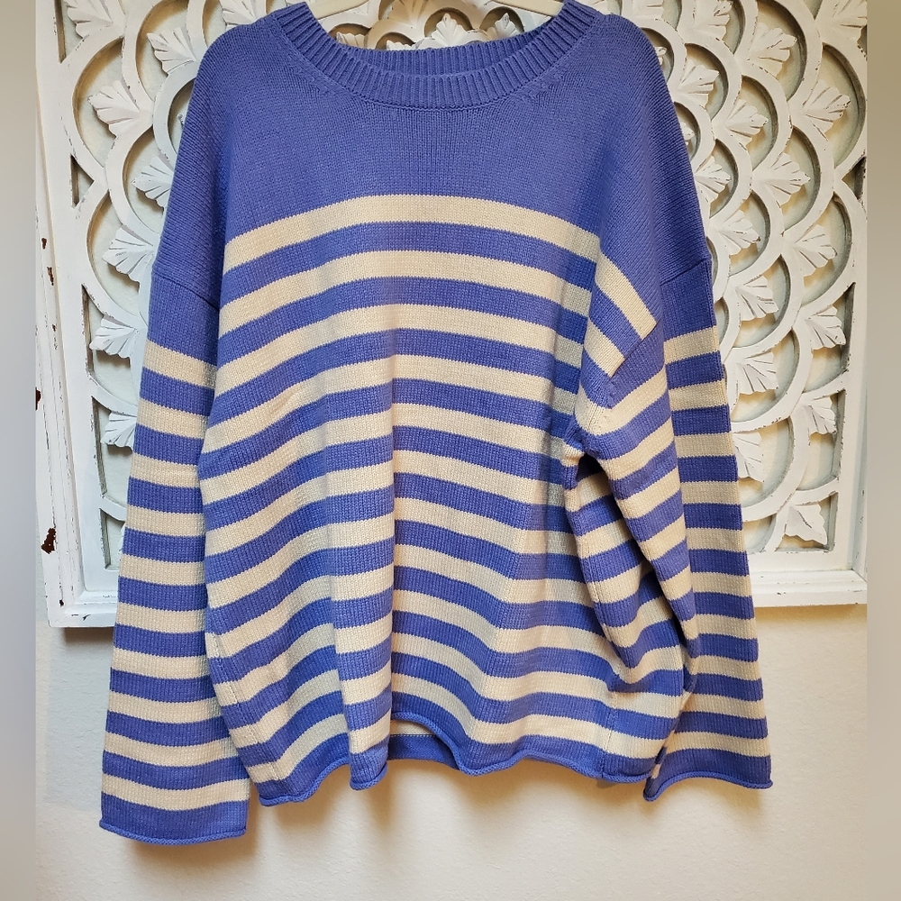 Heyson Periwinkle Blue And Cream Striped Sweater NWT 3X